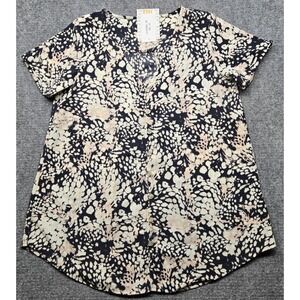 LuLaRoe Shannah Blouse Womens XS Animal Print V-Neck Stretch Button Up Top New